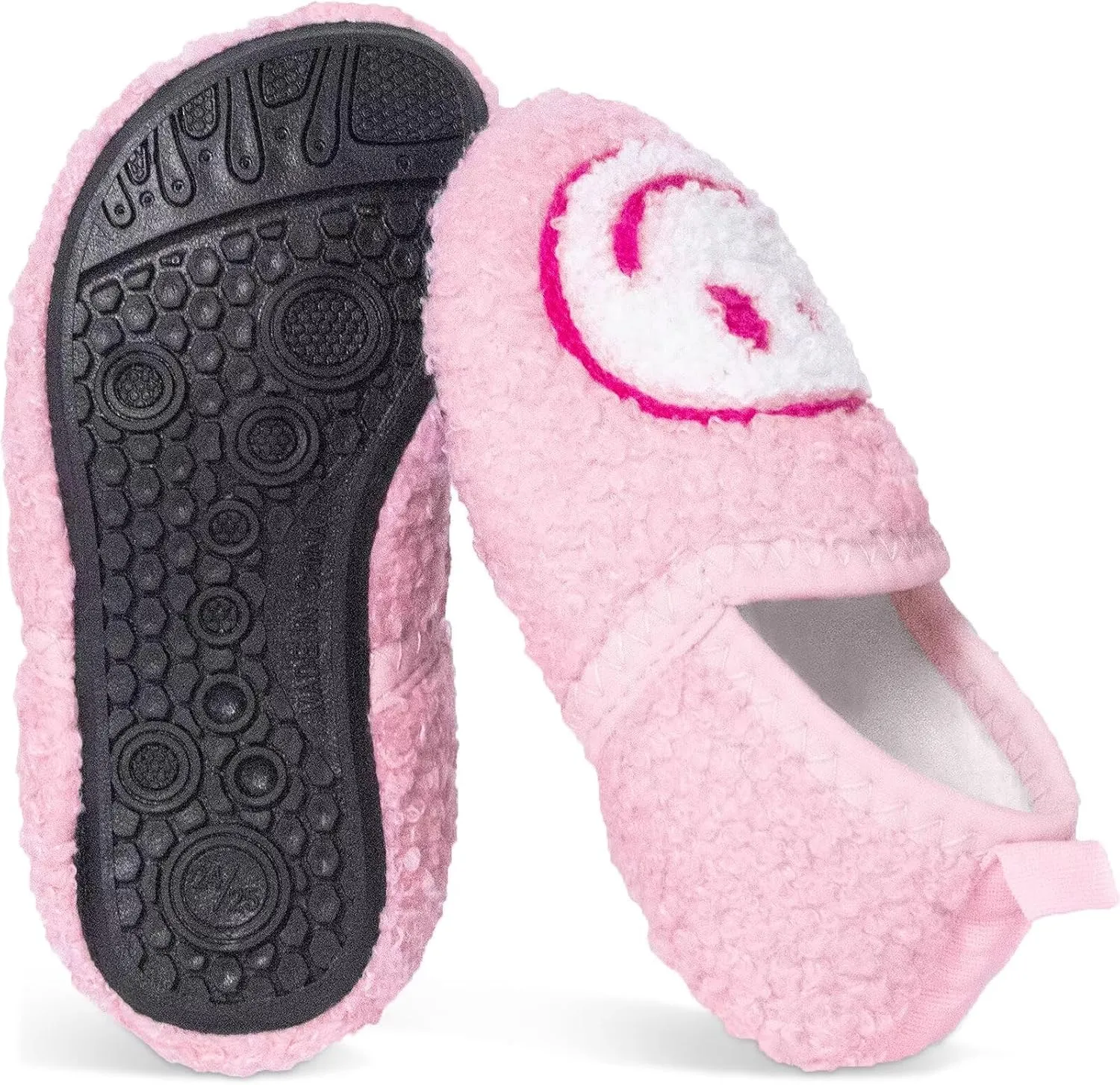KEYUSHOP Smile Face Toddler Kids Slippers - Cute Soft Plush Non-Slip Rubber Sole Socks Shoes - Warm, Lightweight, Outdoor Walking Shoes