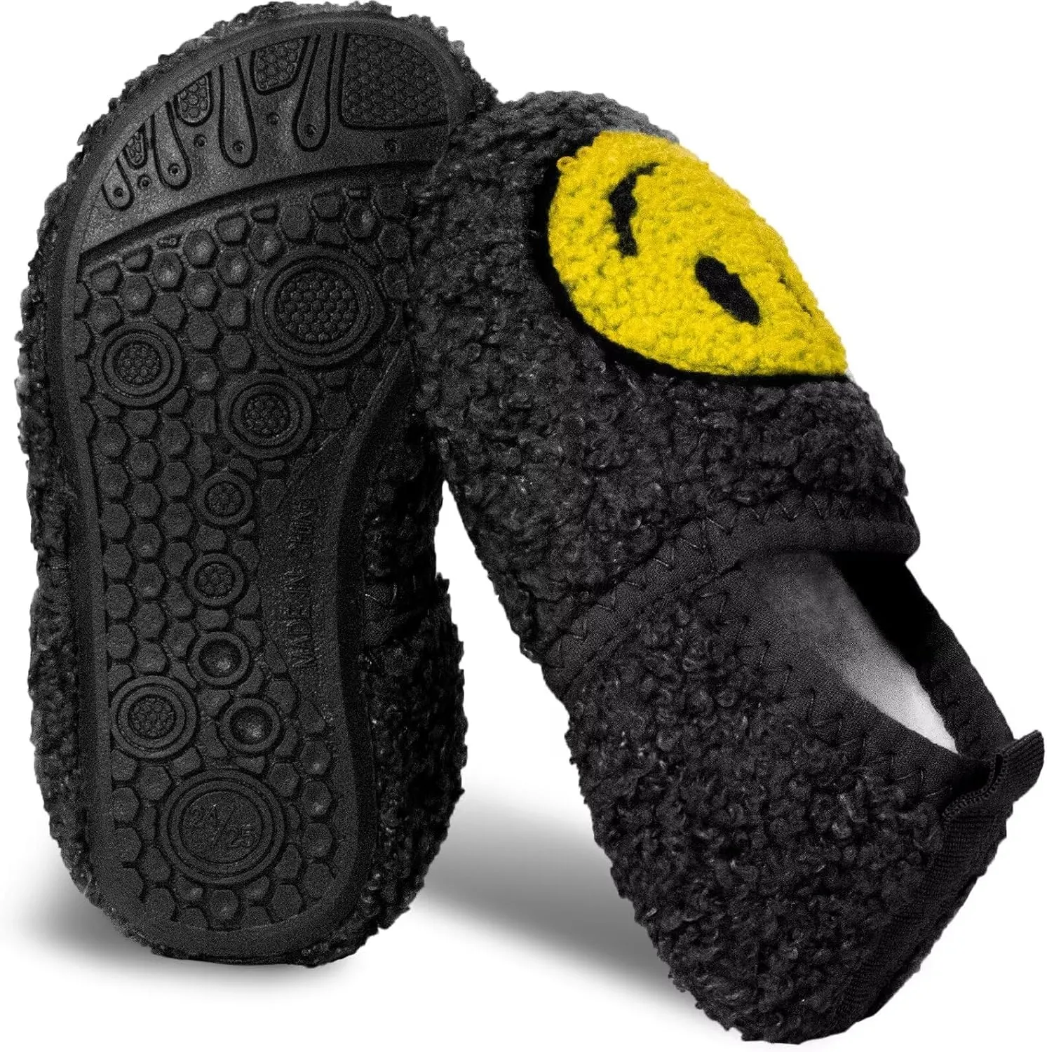 KEYUSHOP Smile Face Toddler Kids Slippers - Cute Soft Plush Non-Slip Rubber Sole Socks Shoes - Warm, Lightweight, Outdoor Walking Shoes