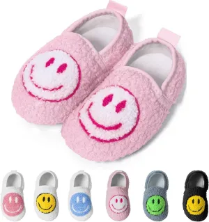 KEYUSHOP Smile Face Toddler Kids Slippers - Cute Soft Plush Non-Slip Rubber Sole Socks Shoes - Warm, Lightweight, Outdoor Walking Shoes