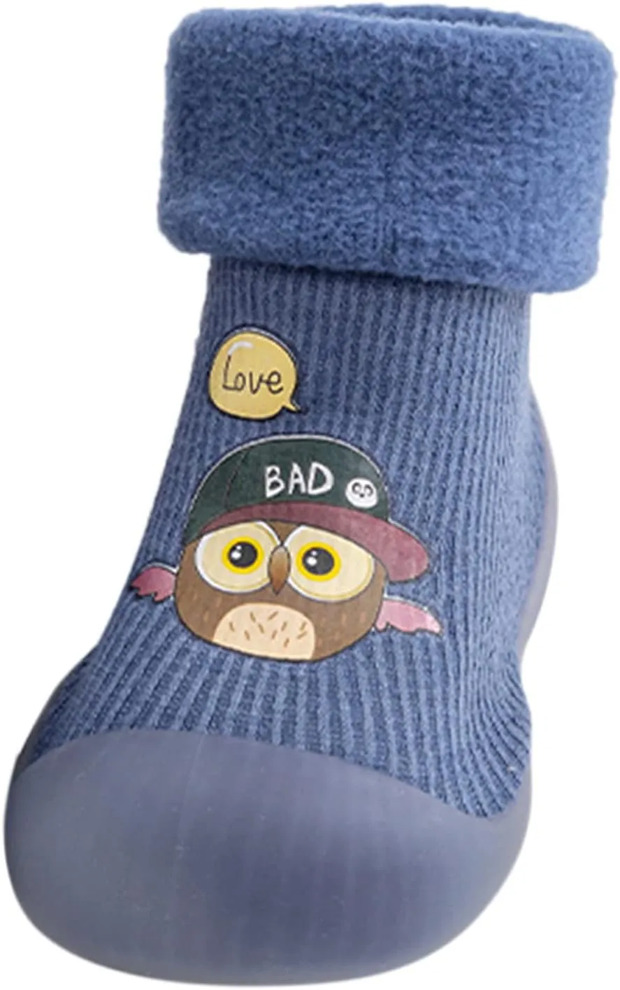 Kids Sole Baby Slipper Boys Stocking Girls Rubber Knit Warm Soft Solid Shoes Toddler Glitter Every Step (Blue, 24-25)