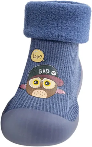 Kids Sole Baby Slipper Boys Stocking Girls Rubber Knit Warm Soft Solid Shoes Toddler Glitter Every Step (Blue, 24-25)