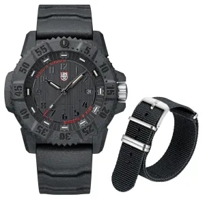 Limited Edition Luminox Master Carbon SEAL CARBONOX  Black Dial Black Rubber Interchangeable Black NATO Strap Date Divers Quartz Mens Watch XS.3801.SIS.SET