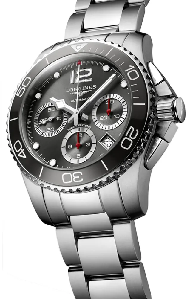 Longines HydroConquest Automatic Chronograph Stainless Steel Gray Dial Date Divers Mens Watch L3.783.4.76.6