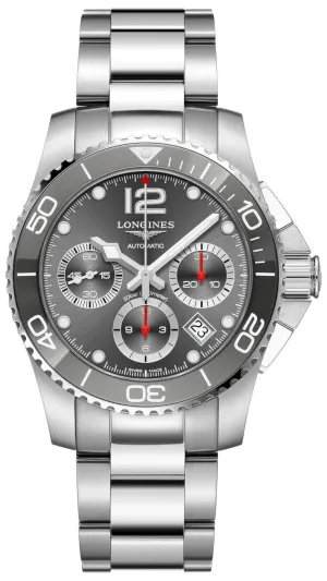 Longines HydroConquest Automatic Chronograph Stainless Steel Gray Dial Date Divers Mens Watch L3.783.4.76.6