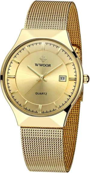 MASTOP Men Watch Ultra Thin Watches Stainless Steel Mesh Band Quartz Wristwatch Fashion Date Waterproof Watches