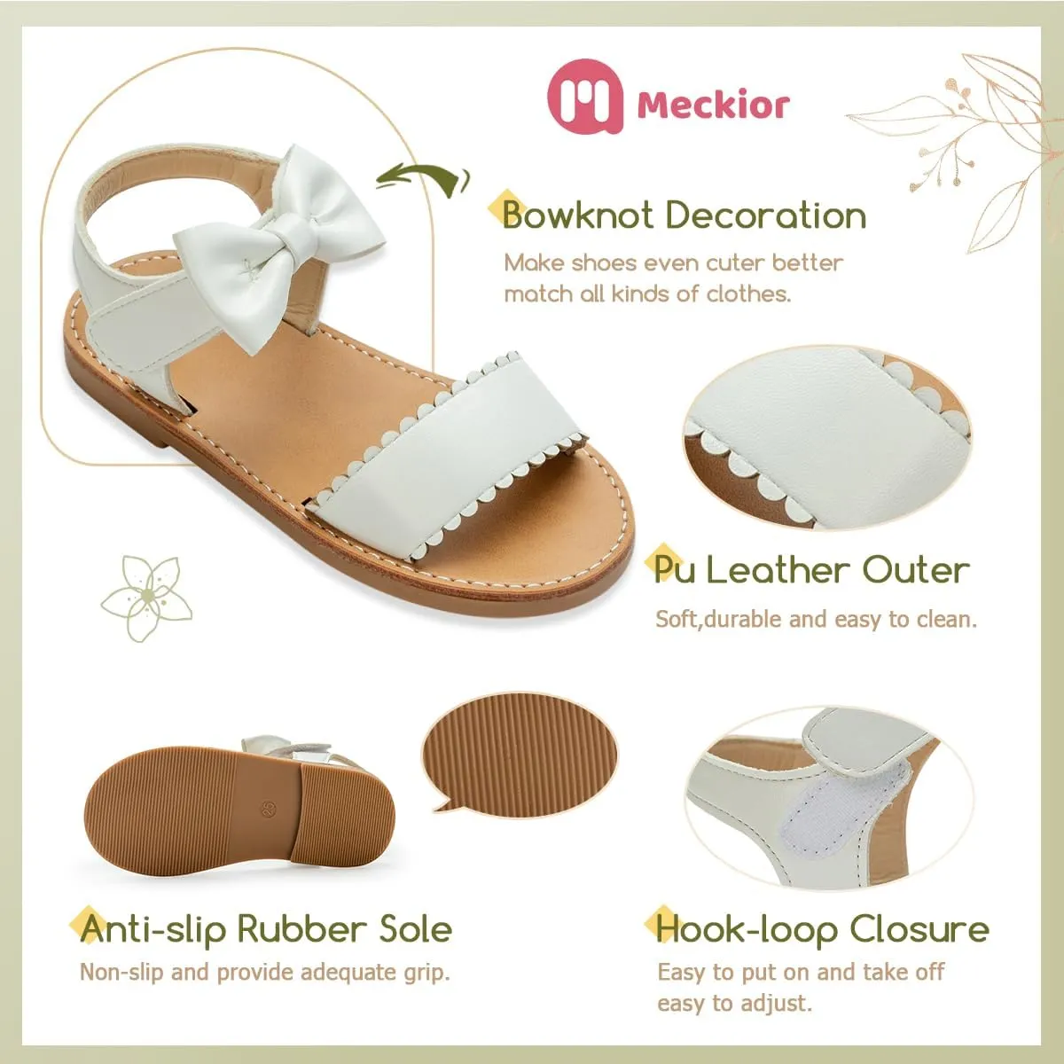 Meckior Toddler Girls Sandals for Little Girls Wedding Dress Sandals Open Toe Non-Slip Summer Beach Pool Shoes (Toddler/Little Kid)