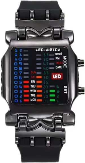 MINILUJIA Men Cool Digital Watch Binary Time LED Display Waterproof with Rubber Band Unique Creative Fashion Sport Wristwatches One PCS