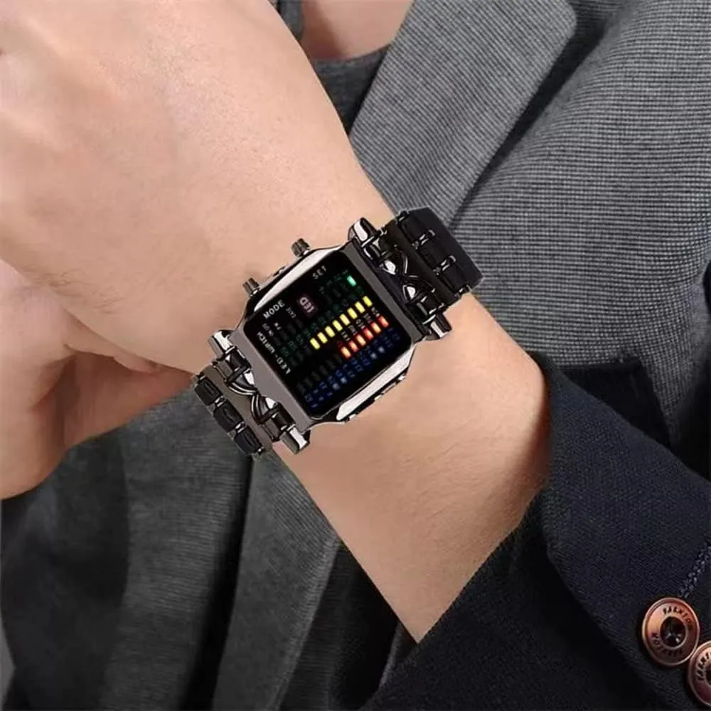 MINILUJIA Men Cool Digital Watch Binary Time LED Display Waterproof with Rubber Band Unique Creative Fashion Sport Wristwatches One PCS