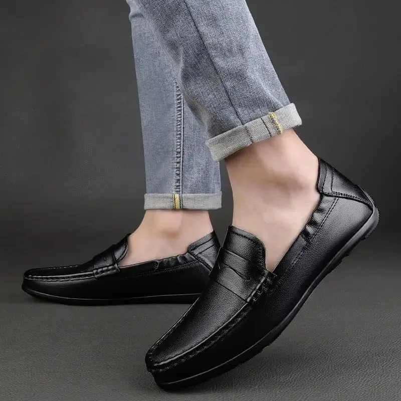 New Loafers for Men Vegan Leather Stitching Details Penny Loafers Anti-Slip Flexible Flat Heel Party Prom Slip On