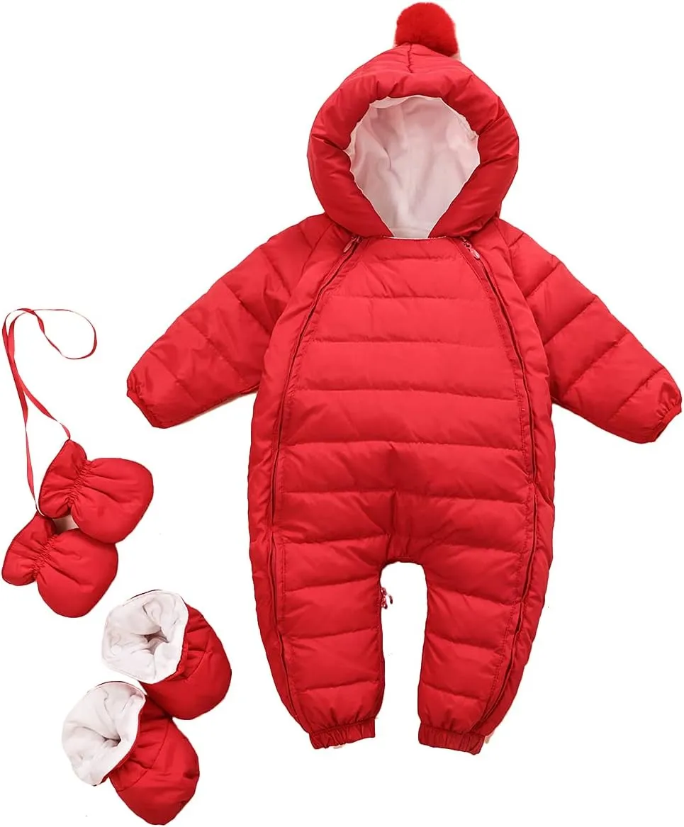 Newborn Baby Hooded Winter Puffer Snowsuit with Shoes and Gloves
