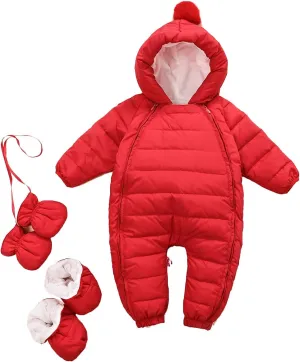 Newborn Baby Hooded Winter Puffer Snowsuit with Shoes and Gloves