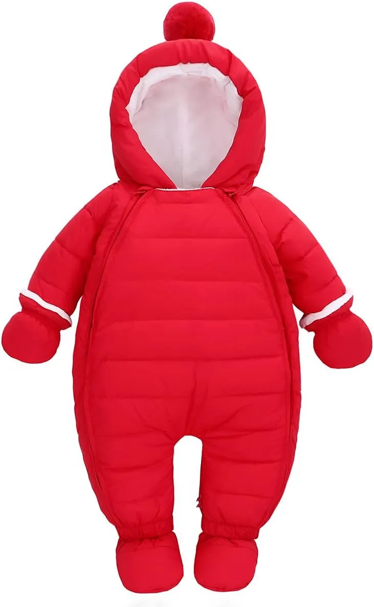 Newborn Baby Hooded Winter Puffer Snowsuit with Shoes and Gloves