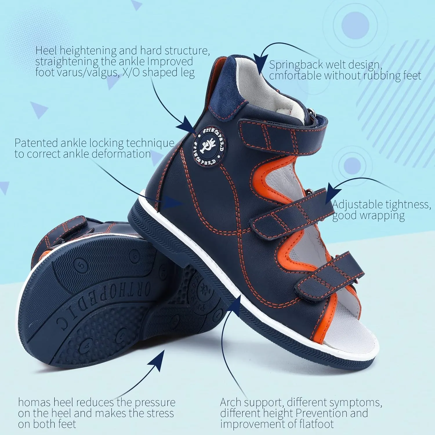 Orthopedic Sandals for Kids and Toddlers with High Back and Ankle & Arch Support,Non-slip Soles