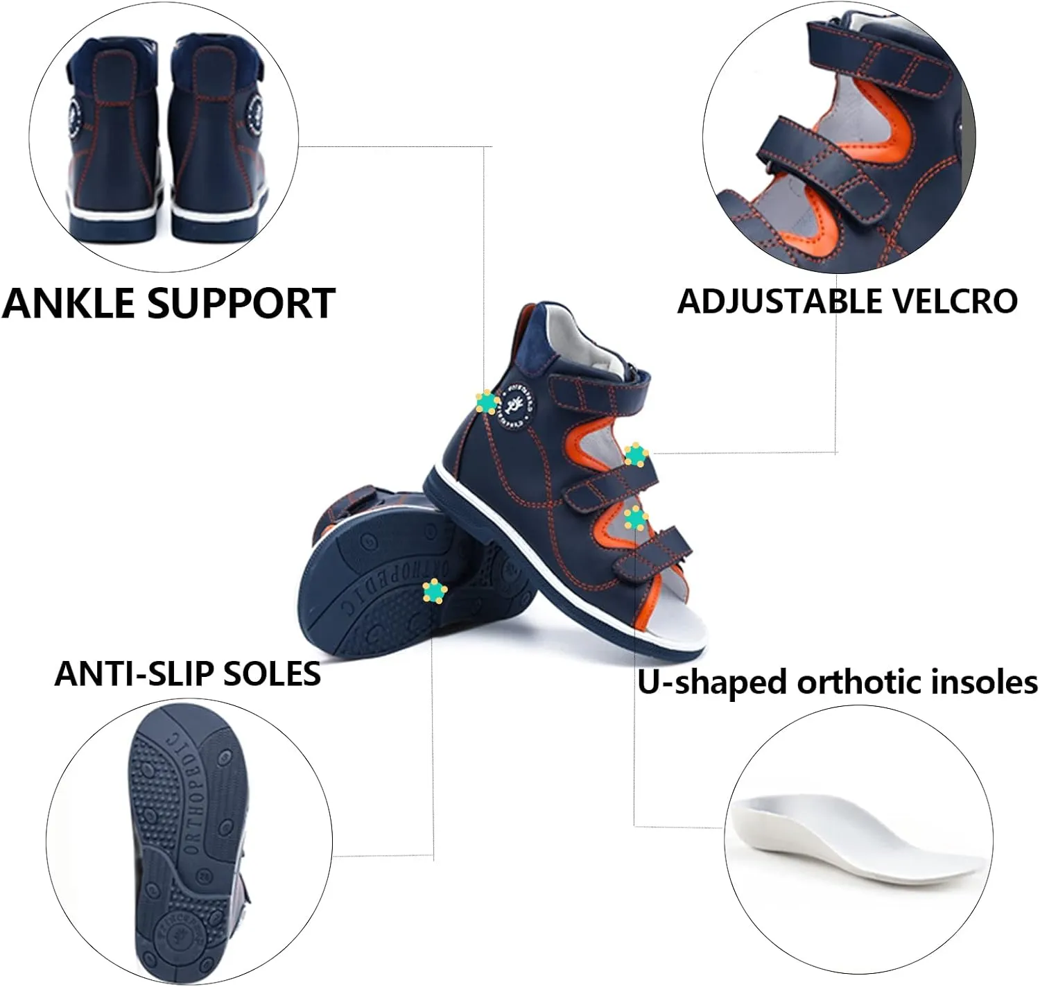 Orthopedic Sandals for Kids and Toddlers with High Back and Ankle & Arch Support,Non-slip Soles