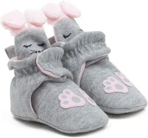 Robeez Grey Bunny Snap Baby Booties for Girls 3-6 Months Kick Proof Soft Shoes Non-Skid Ankle Booties with Rubber Grips - Great Gift for Birthdays Showers and Mother's/Father's Day