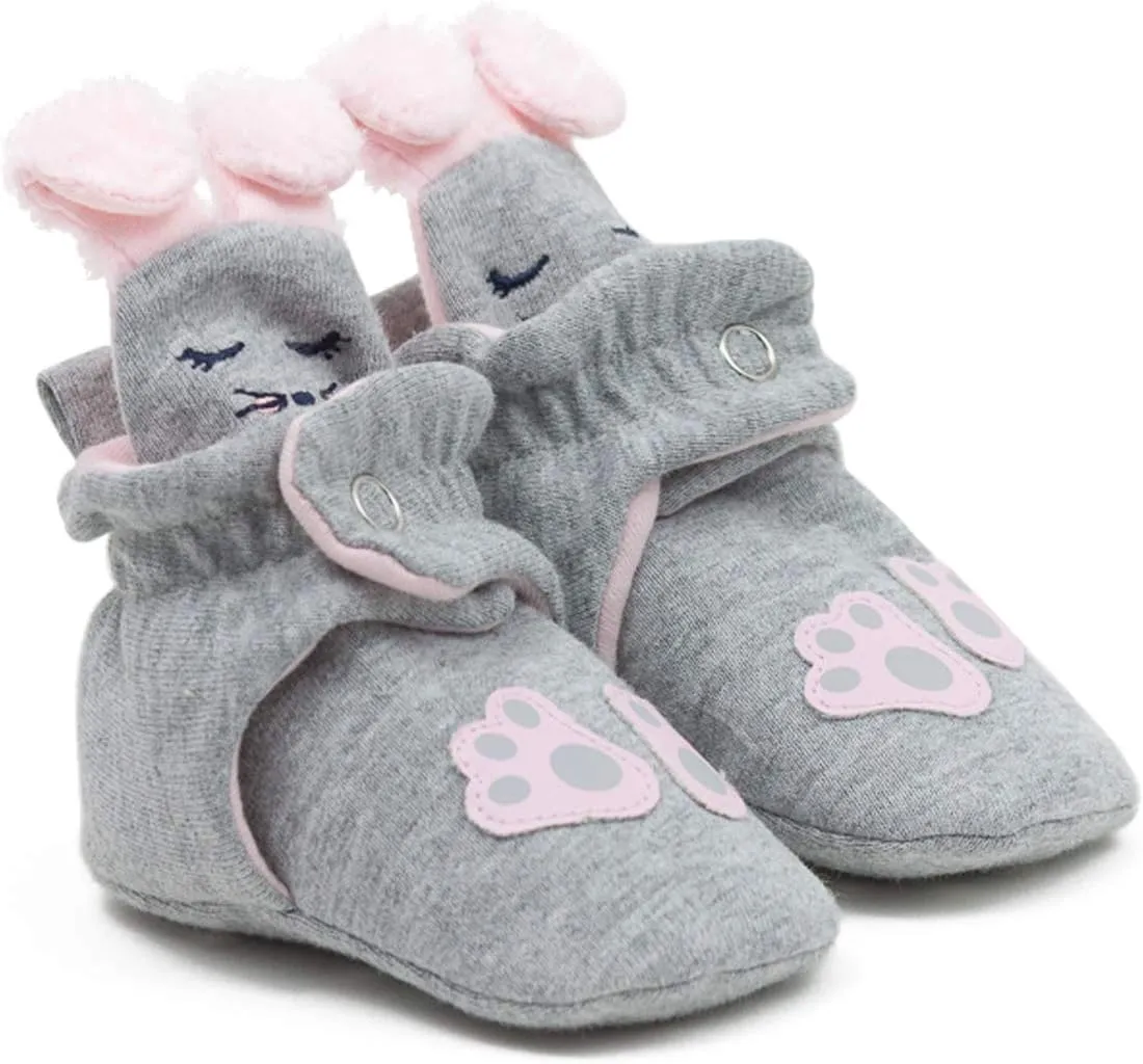 Robeez Grey Bunny Snap Baby Booties for Girls 3-6 Months Kick Proof Soft Shoes Non-Skid Ankle Booties with Rubber Grips - Great Gift for Birthdays Showers and Mother's/Father's Day