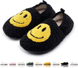 Smile Face Slippers Kids Fuzzy Indoor House Slippers Toddler Home Cozy Socks Cute Face Non-Slip Rubber Sole Warm Shoes Cartoon Soft For Boys Girls