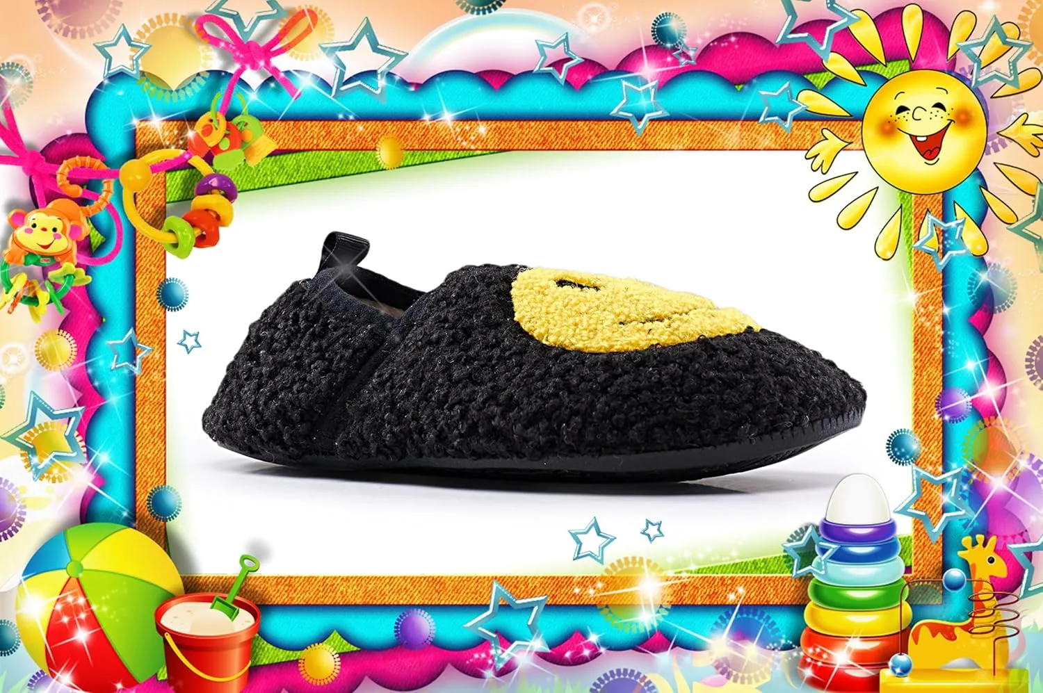 Smile Face Slippers Kids Fuzzy Indoor House Slippers Toddler Home Cozy Socks Cute Face Non-Slip Rubber Sole Warm Shoes Cartoon Soft For Boys Girls