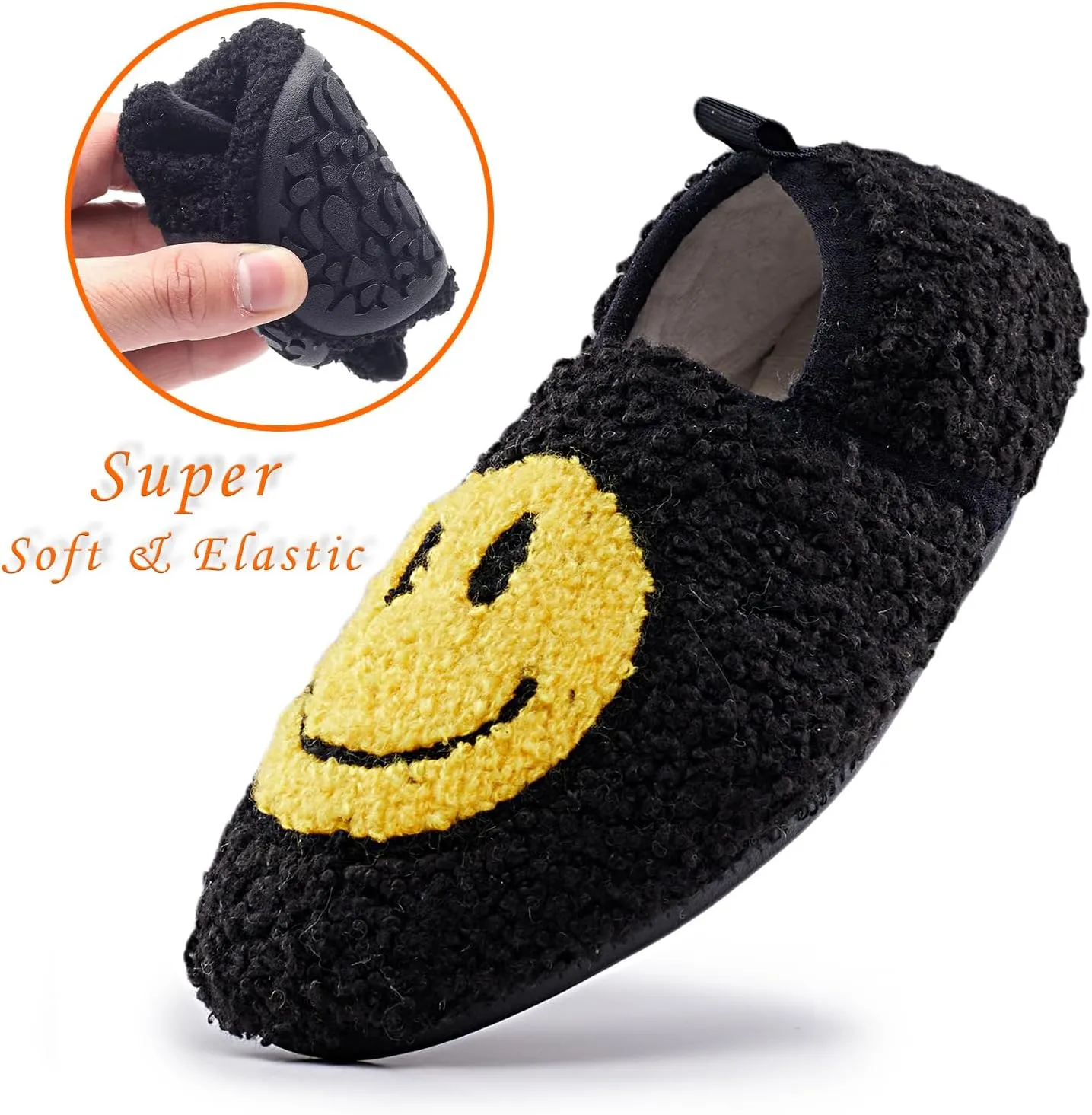 Smile Face Slippers Kids Fuzzy Indoor House Slippers Toddler Home Cozy Socks Cute Face Non-Slip Rubber Sole Warm Shoes Cartoon Soft For Boys Girls