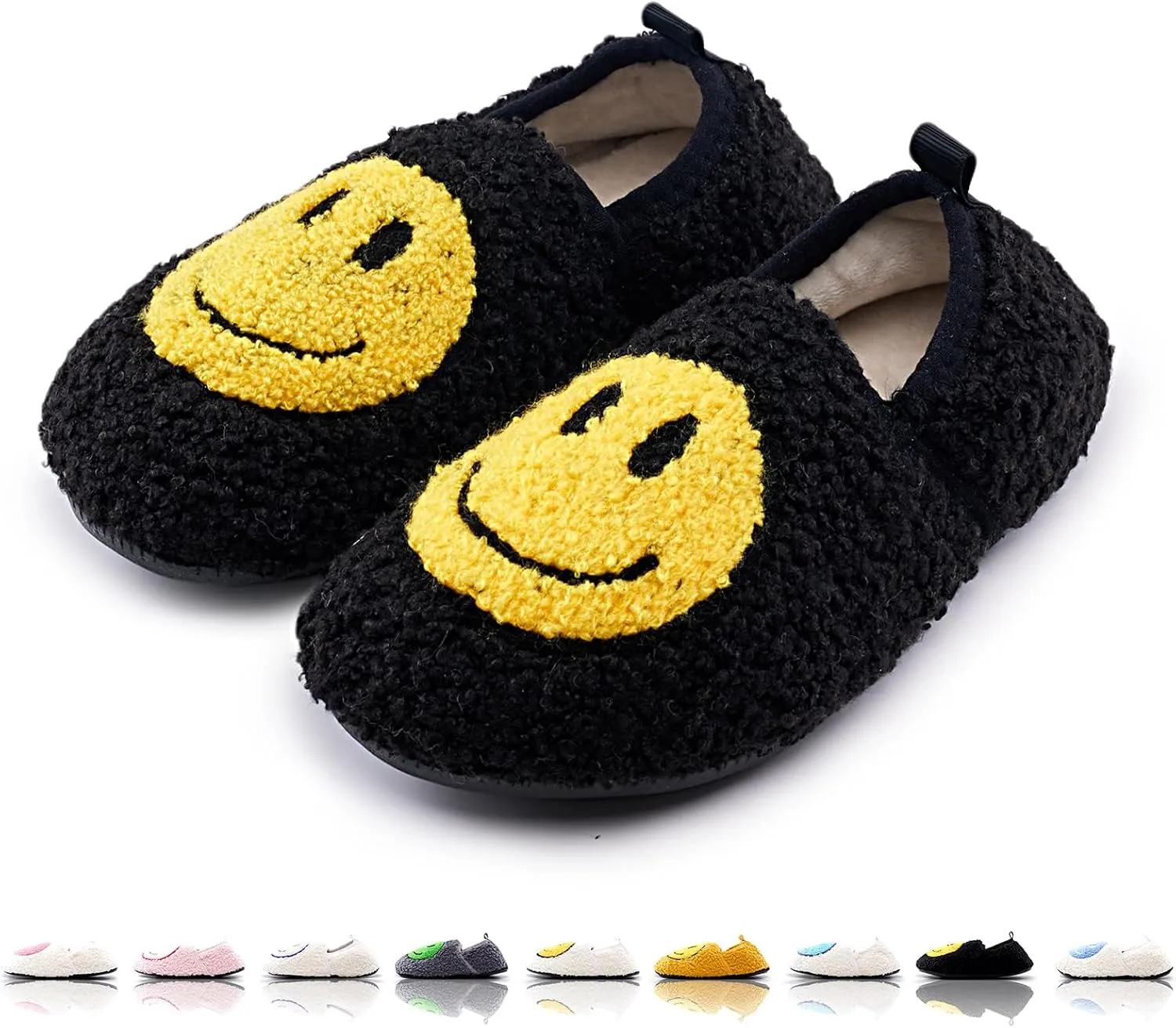 Smile Face Slippers Kids Fuzzy Indoor House Slippers Toddler Home Cozy Socks Cute Face Non-Slip Rubber Sole Warm Shoes Cartoon Soft For Boys Girls