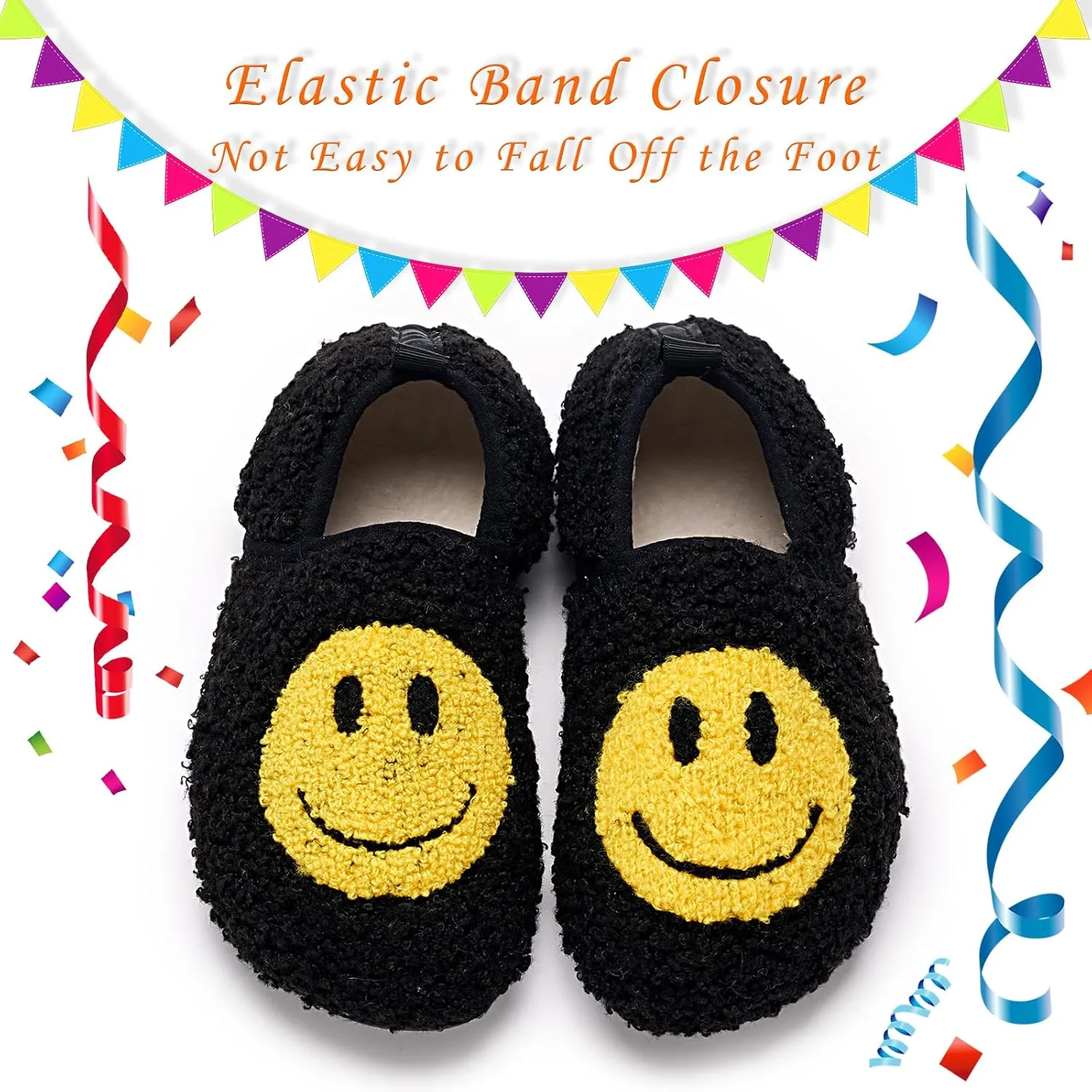 Smile Face Slippers Kids Fuzzy Indoor House Slippers Toddler Home Cozy Socks Cute Face Non-Slip Rubber Sole Warm Shoes Cartoon Soft For Boys Girls