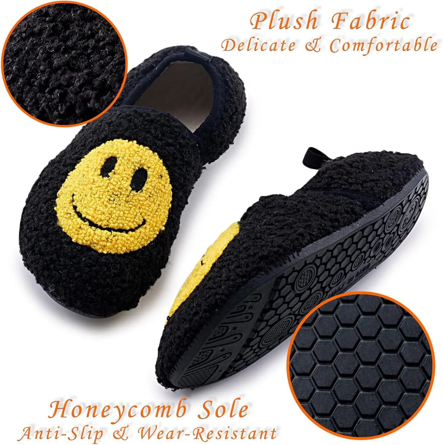 Smile Face Slippers Kids Fuzzy Indoor House Slippers Toddler Home Cozy Socks Cute Face Non-Slip Rubber Sole Warm Shoes Cartoon Soft For Boys Girls