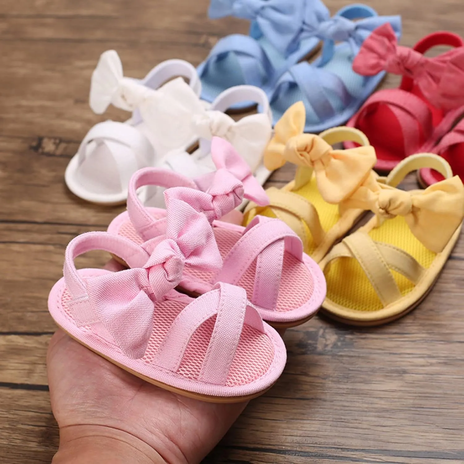Summer Children Baby Toddler Shoes Girls Sandals Flat Bottom Light Open Toe Solid Color Bow Back Baby Sandals 12 Months