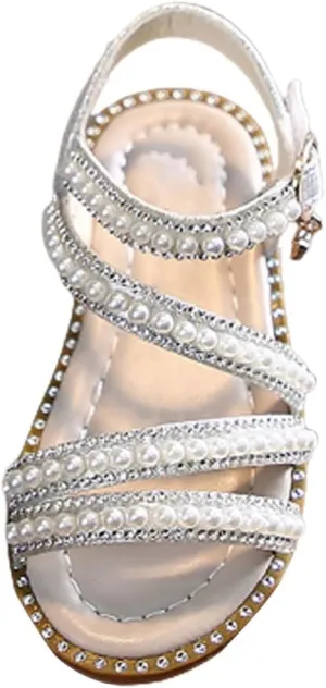 Summer Girls' Sandals Korean Edition Little Girls' Pearl Open Toe Princess Shoes Little Medium And Toddler Girl Slides