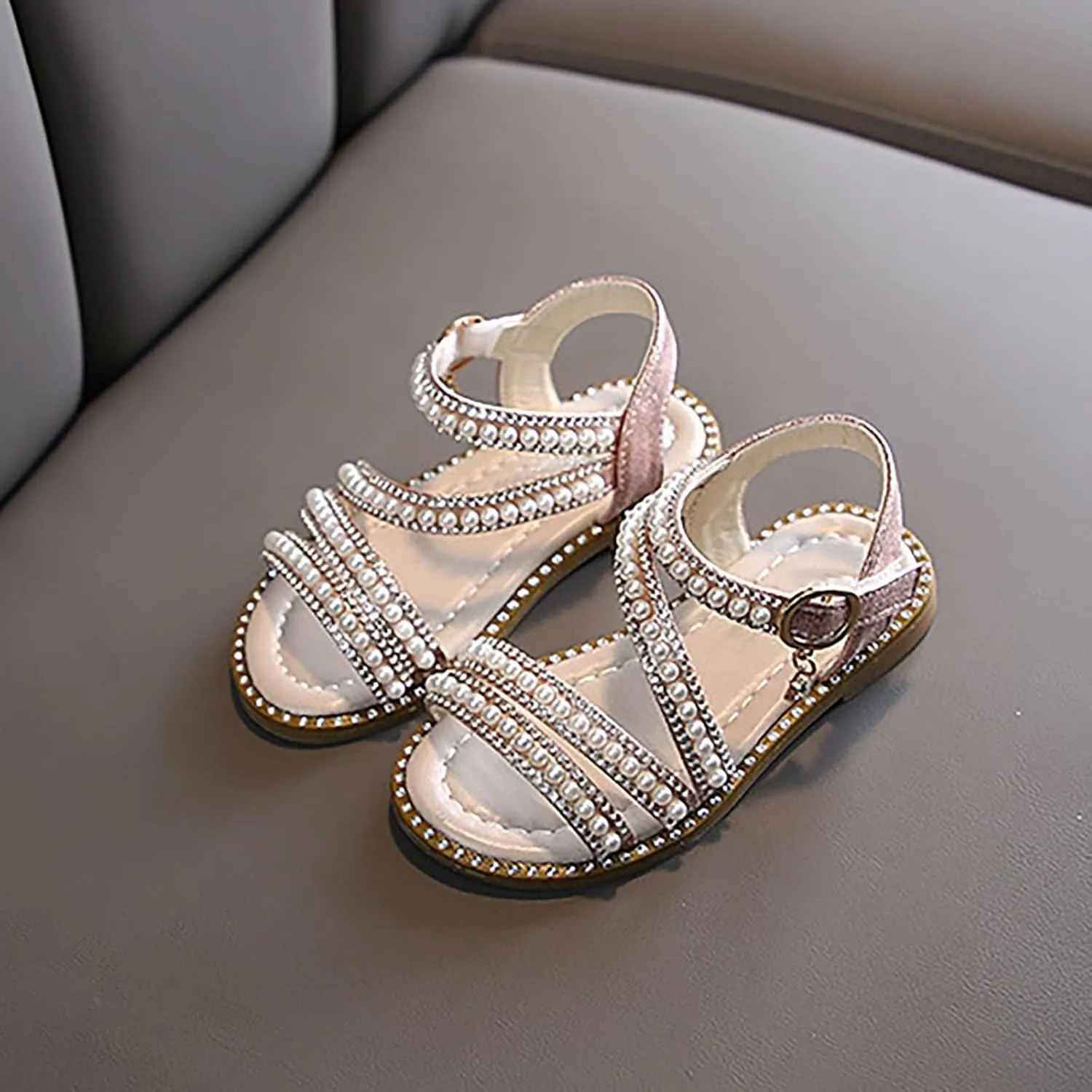 Summer Girls' Sandals Korean Edition Little Girls' Pearl Open Toe Princess Shoes Little Medium And Toddler Girl Slides