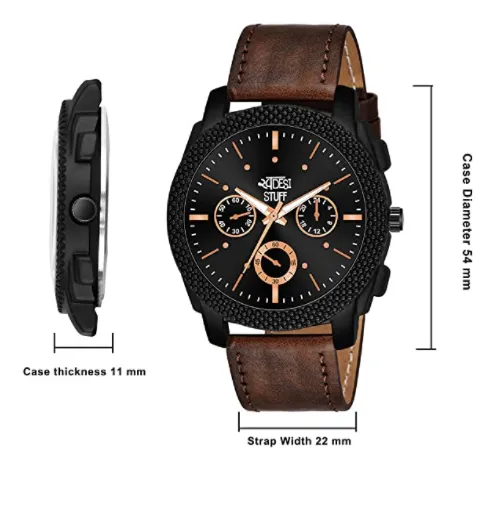 Swadesi Stuff Black Dial Brown Leather Strap Stylish Analog Watch