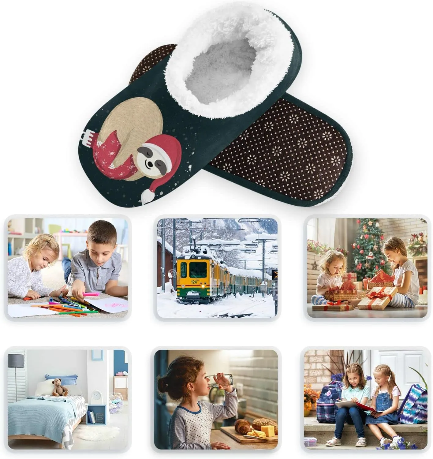 The Most Wonderful Time Kids House Slippers Red Green Buffalo Plaid Boys Closed Back Fuzzy Feet Slippers Girls Coral Fleece Slipper Socks No Skid Warm Cozy Home Slippers For Indoor Outdoor Winter