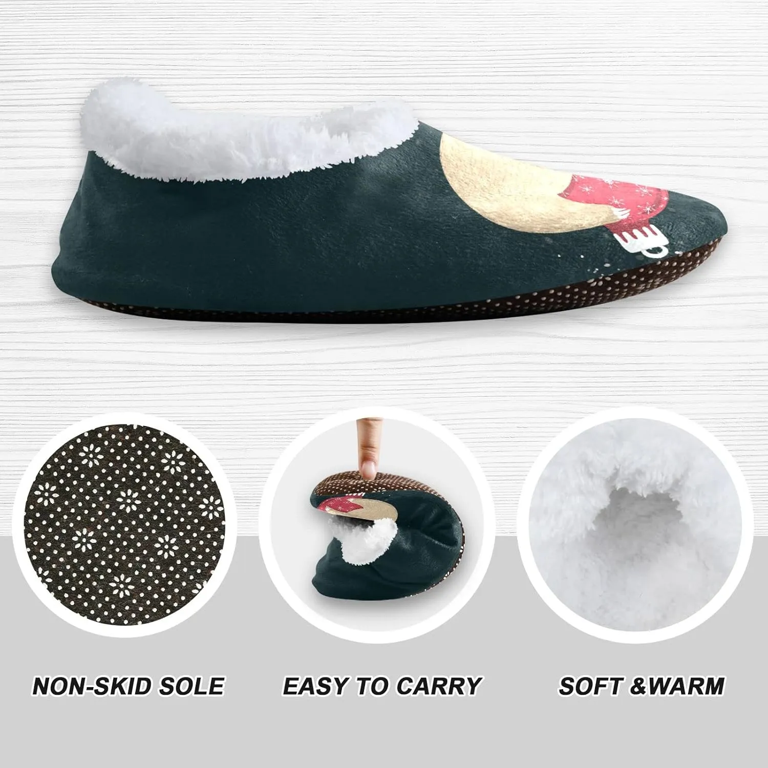The Most Wonderful Time Kids House Slippers Red Green Buffalo Plaid Boys Closed Back Fuzzy Feet Slippers Girls Coral Fleece Slipper Socks No Skid Warm Cozy Home Slippers For Indoor Outdoor Winter