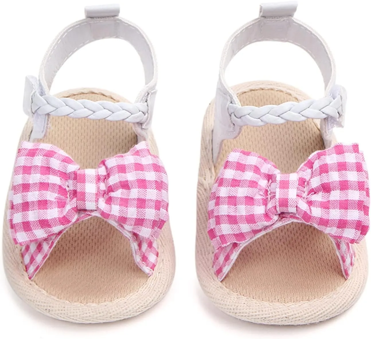Toddler Infant Girls Baby Sandals Open Toe Cute Plaid Bowknot Shoes First Walkers Shoes Summer Flat Sandals (Pink, 12-18 Months)