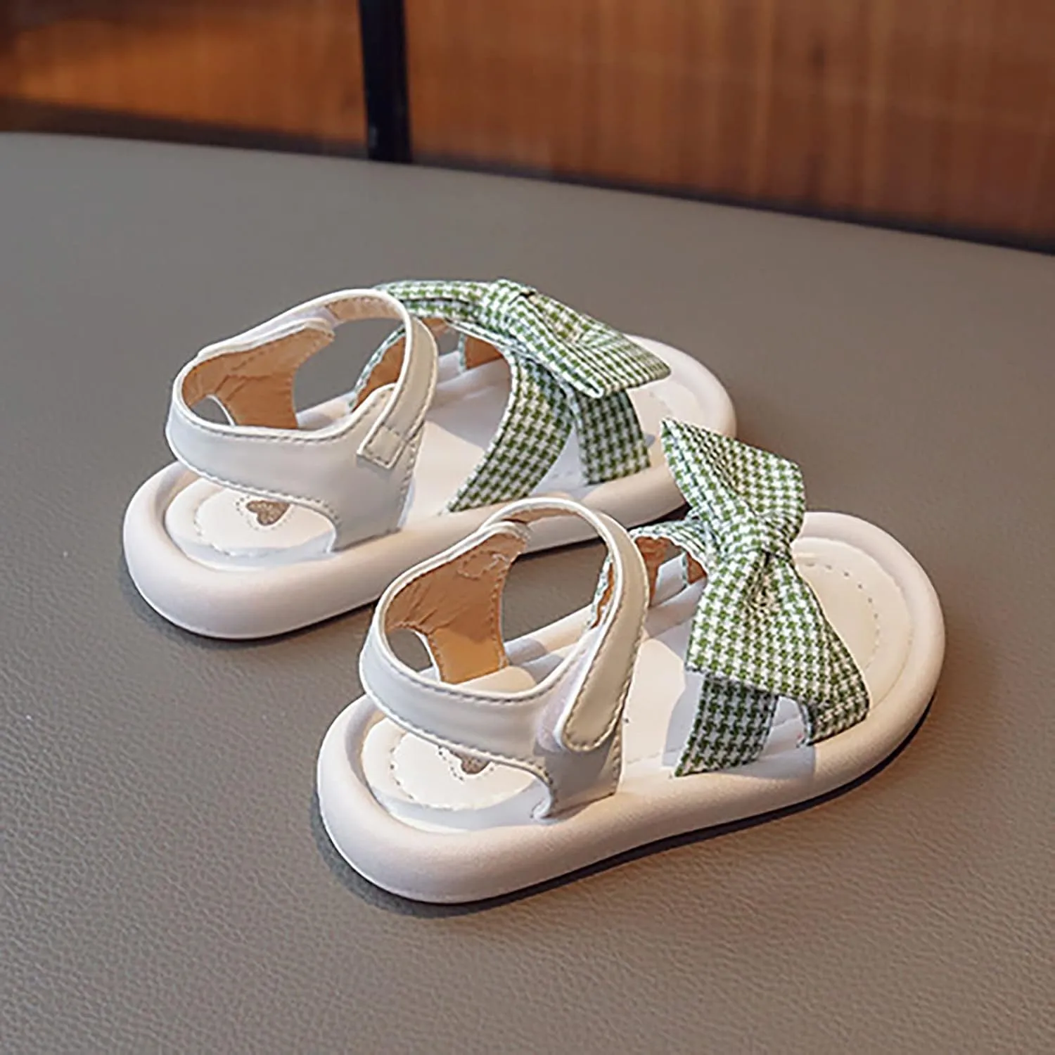 Toddler Kid Girl Casual Hook & Loop Sandal Solid Bow Rubber Soft Sole Birthday Party Beach Flat Water Shoes