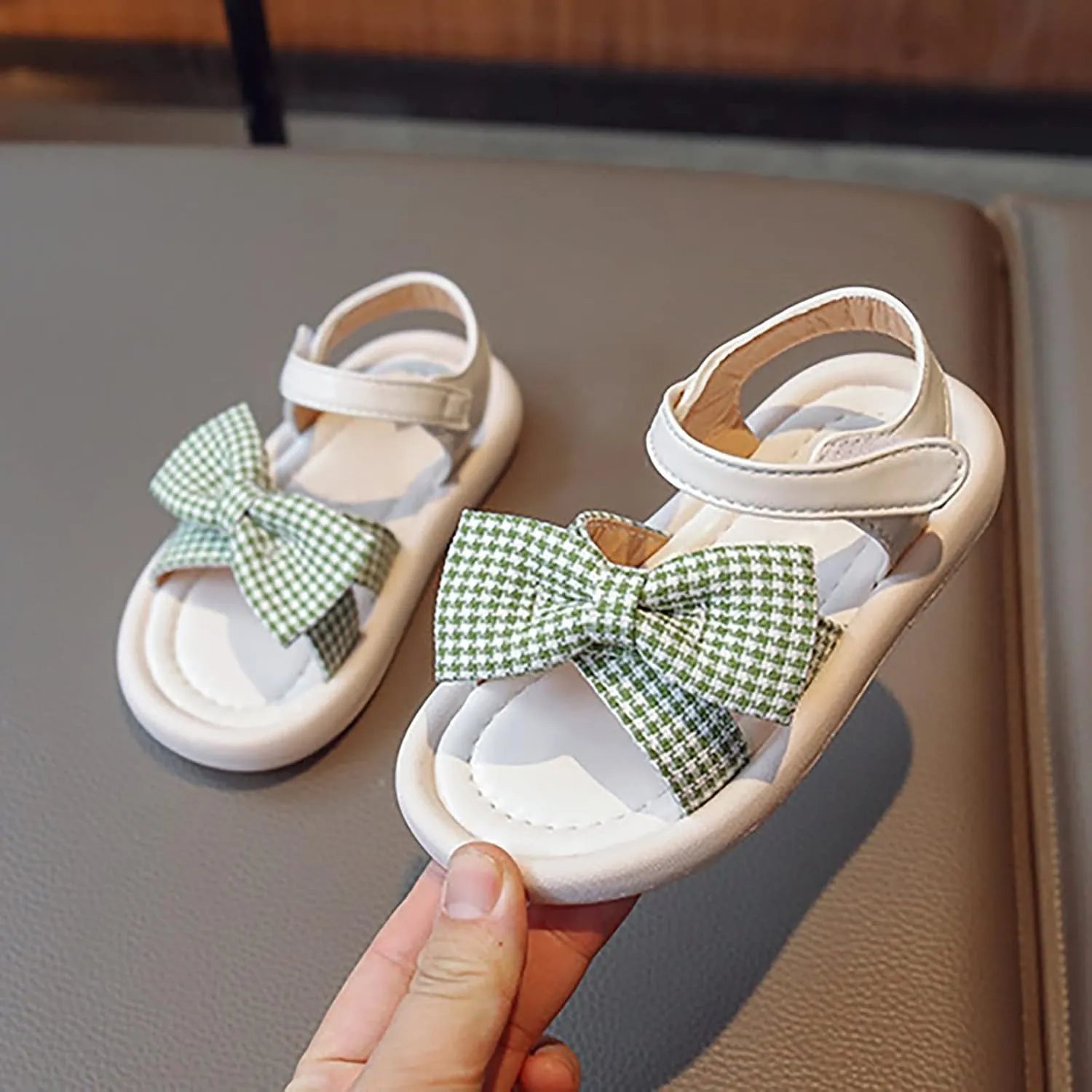 Toddler Kid Girl Casual Hook & Loop Sandal Solid Bow Rubber Soft Sole Birthday Party Beach Flat Water Shoes