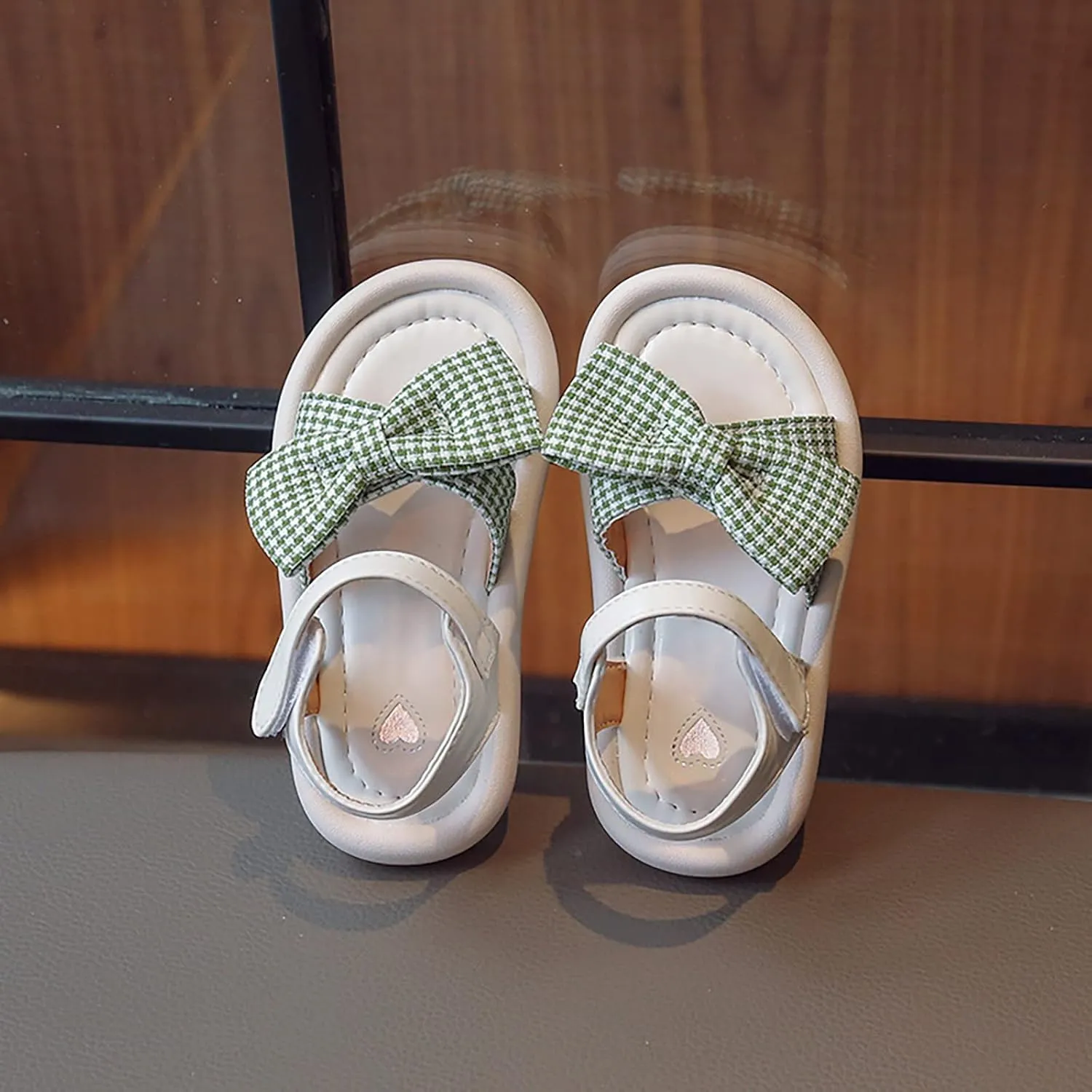 Toddler Kid Girl Casual Hook & Loop Sandal Solid Bow Rubber Soft Sole Birthday Party Beach Flat Water Shoes