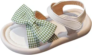 Toddler Kid Girl Casual Hook & Loop Sandal Solid Bow Rubber Soft Sole Birthday Party Beach Flat Water Shoes