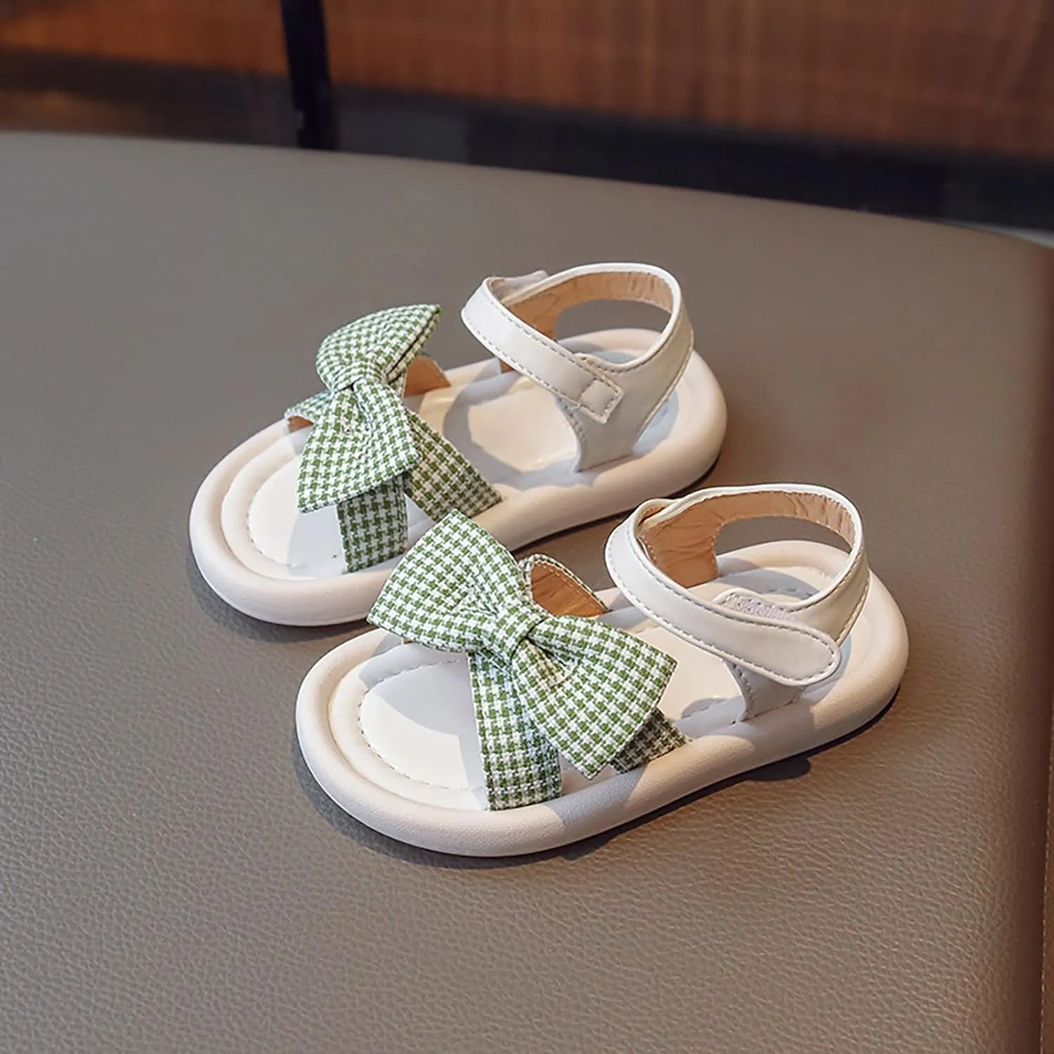 Toddler Kid Girl Casual Hook & Loop Sandal Solid Bow Rubber Soft Sole Birthday Party Beach Flat Water Shoes