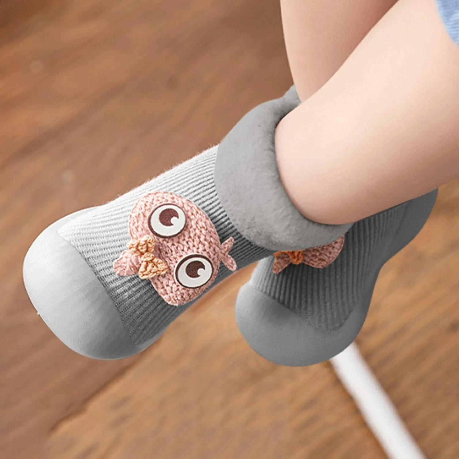 Toddler Kids Rubber Shoes Sock Winter Cartoon Warm Knit Soft Sole Slipper Stocking Thick Soft Comfy Warm Shoes