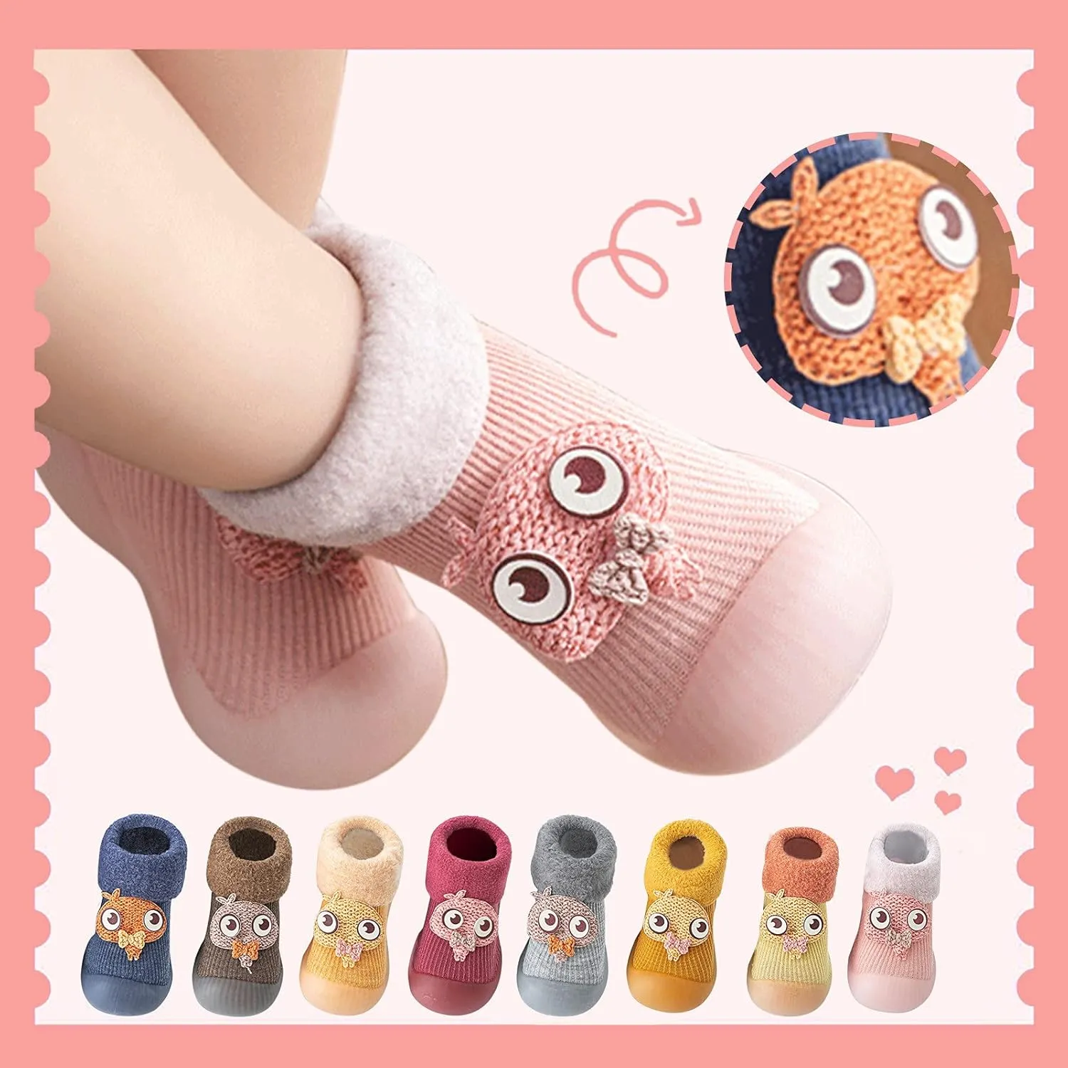 Toddler Kids Rubber Shoes Sock Winter Cartoon Warm Knit Soft Sole Slipper Stocking Thick Soft Comfy Warm Shoes