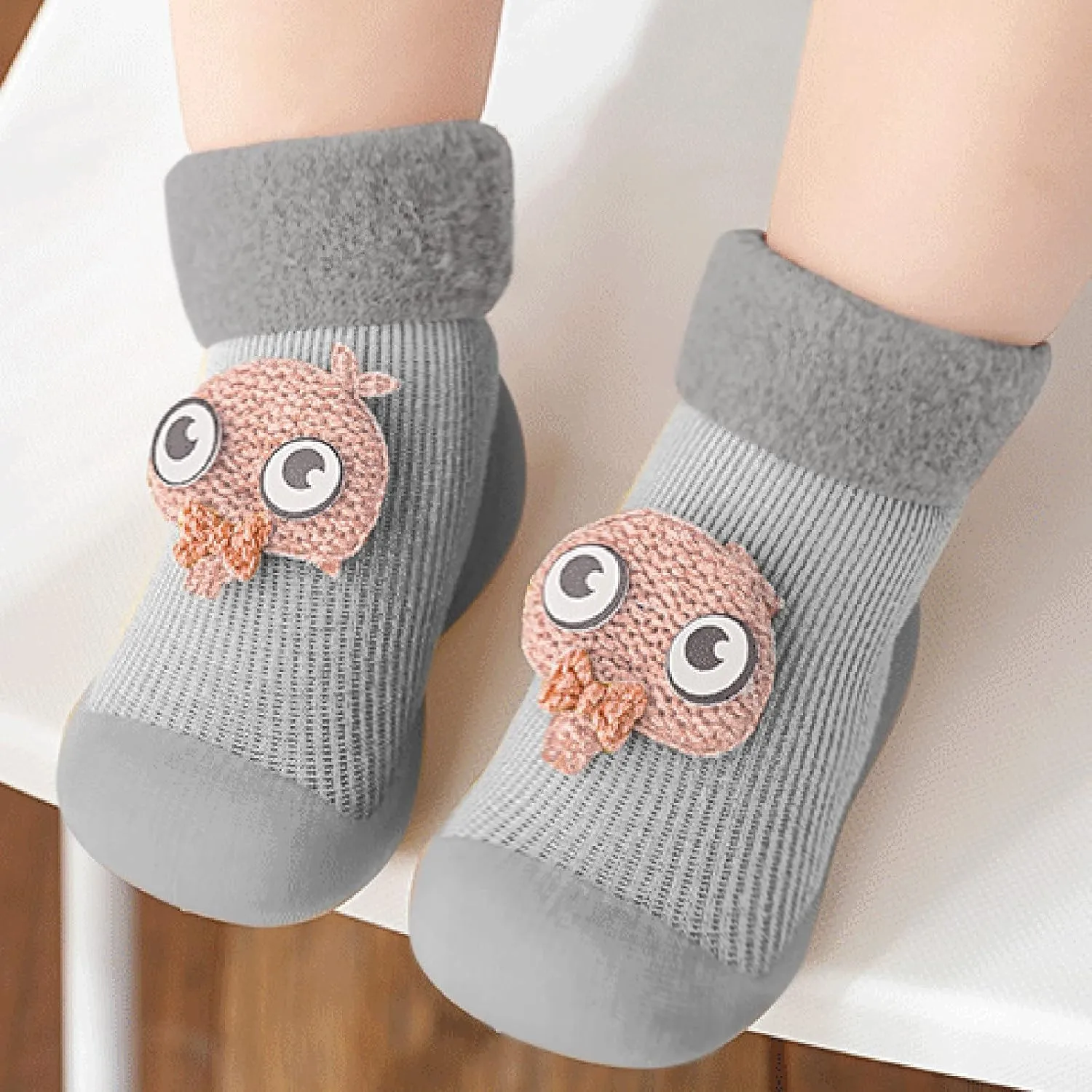 Toddler Kids Rubber Shoes Sock Winter Cartoon Warm Knit Soft Sole Slipper Stocking Thick Soft Comfy Warm Shoes