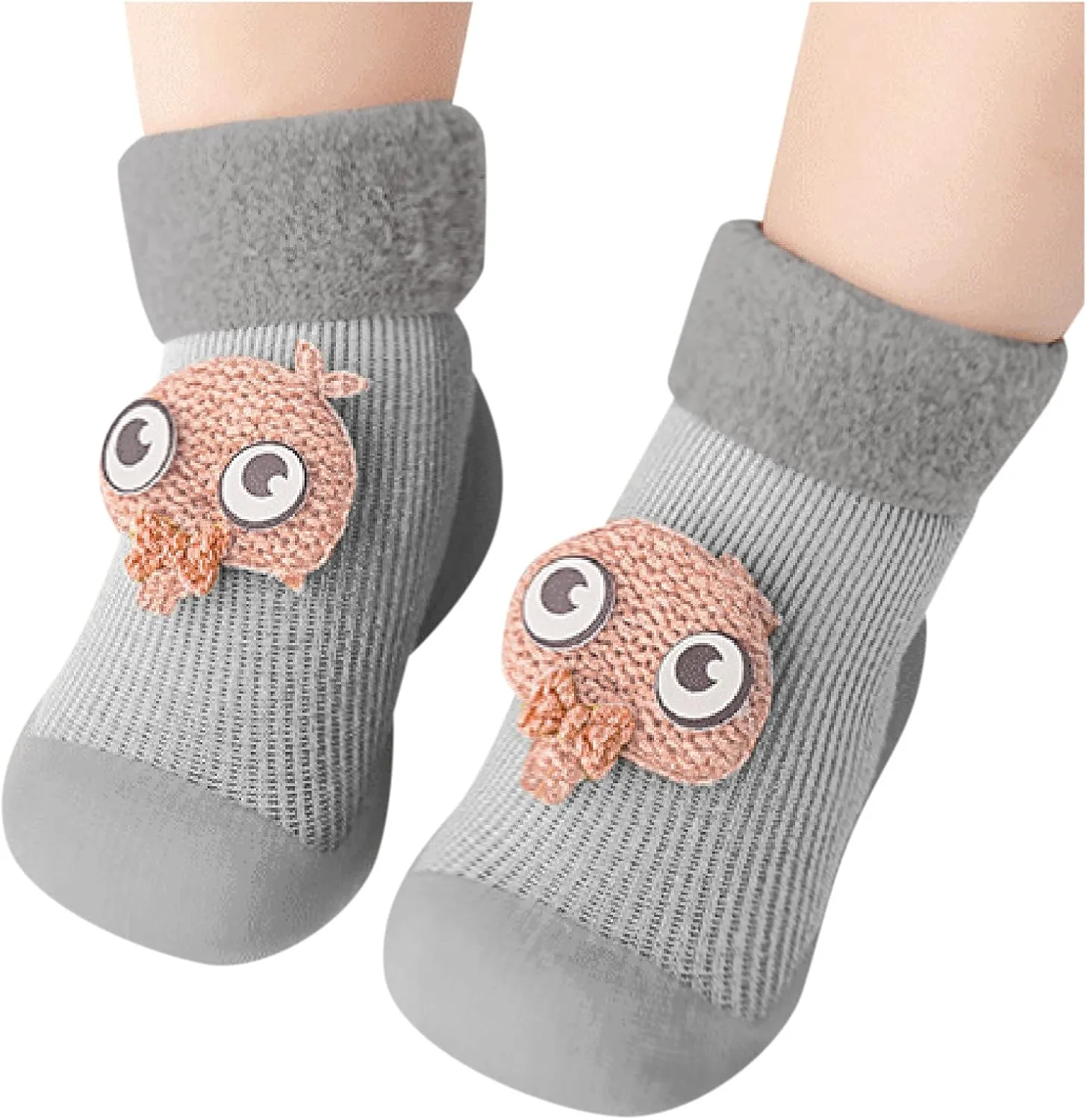 Toddler Kids Rubber Shoes Sock Winter Cartoon Warm Knit Soft Sole Slipper Stocking Thick Soft Comfy Warm Shoes