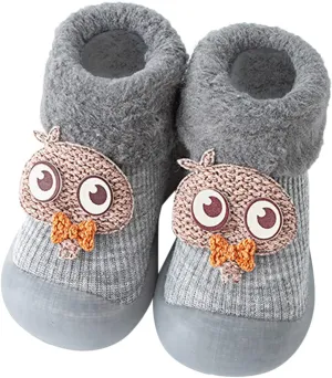 Toddler Kids Rubber Shoes Sock Winter Cartoon Warm Knit Soft Sole Slipper Stocking Thick Soft Comfy Warm Shoes