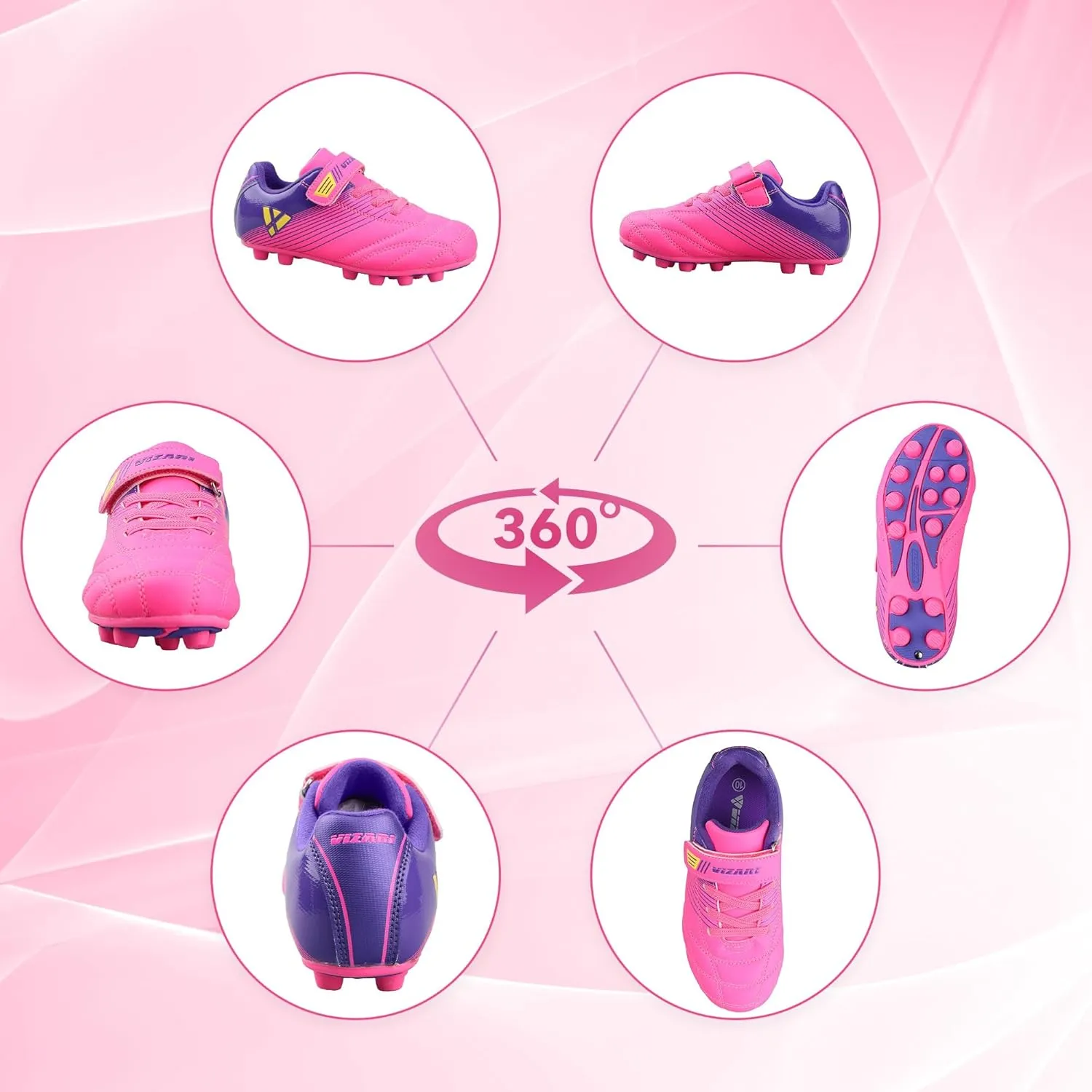 Vizari Soccer Cleats Boys Girls | Firm Ground Football Shoes | Light Secure Fit with Hook & Loop Strap | Toddlers, Little/Big Kid
