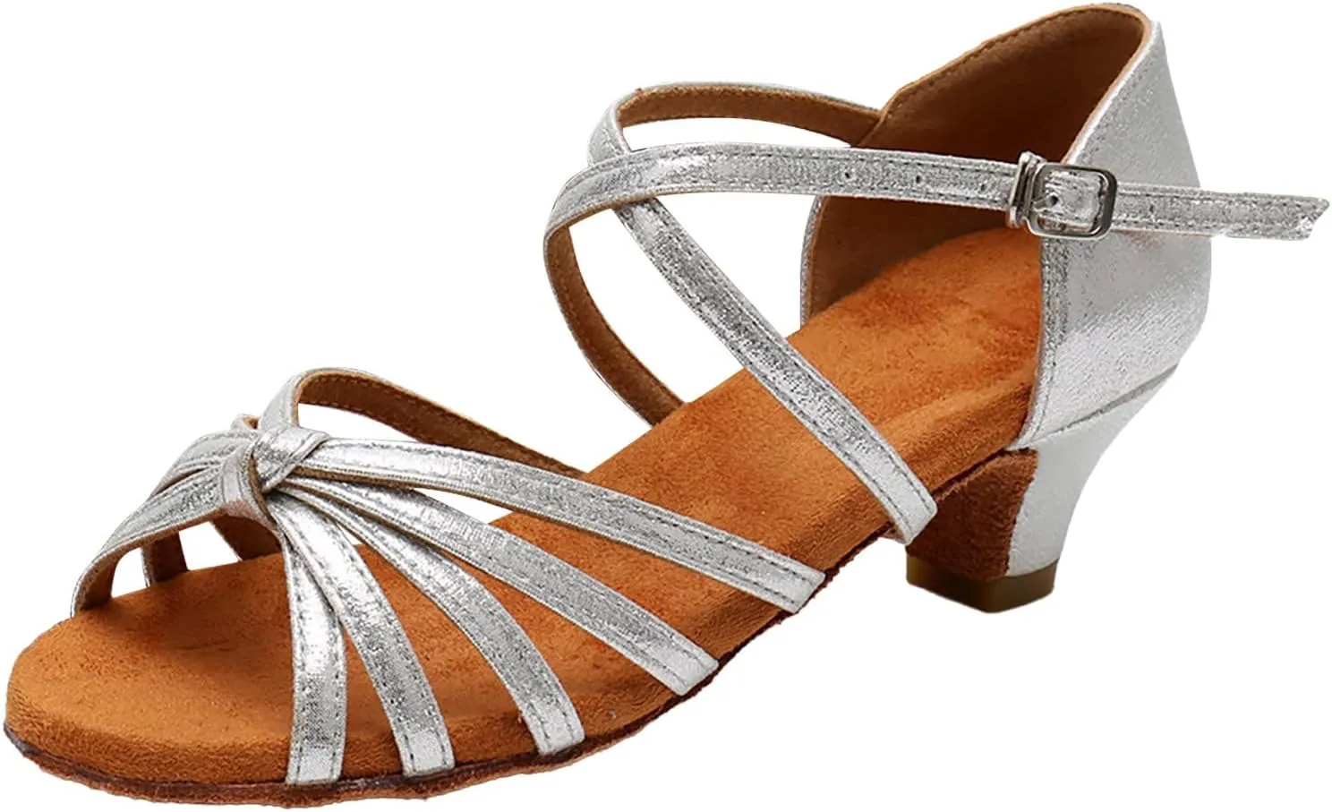 Women's Dance Shoes Ankle Strap Latin Dancing Heels Fashion Soft Sole Comfortable Ballroom Wedding Dancing (Silver, 7.5)